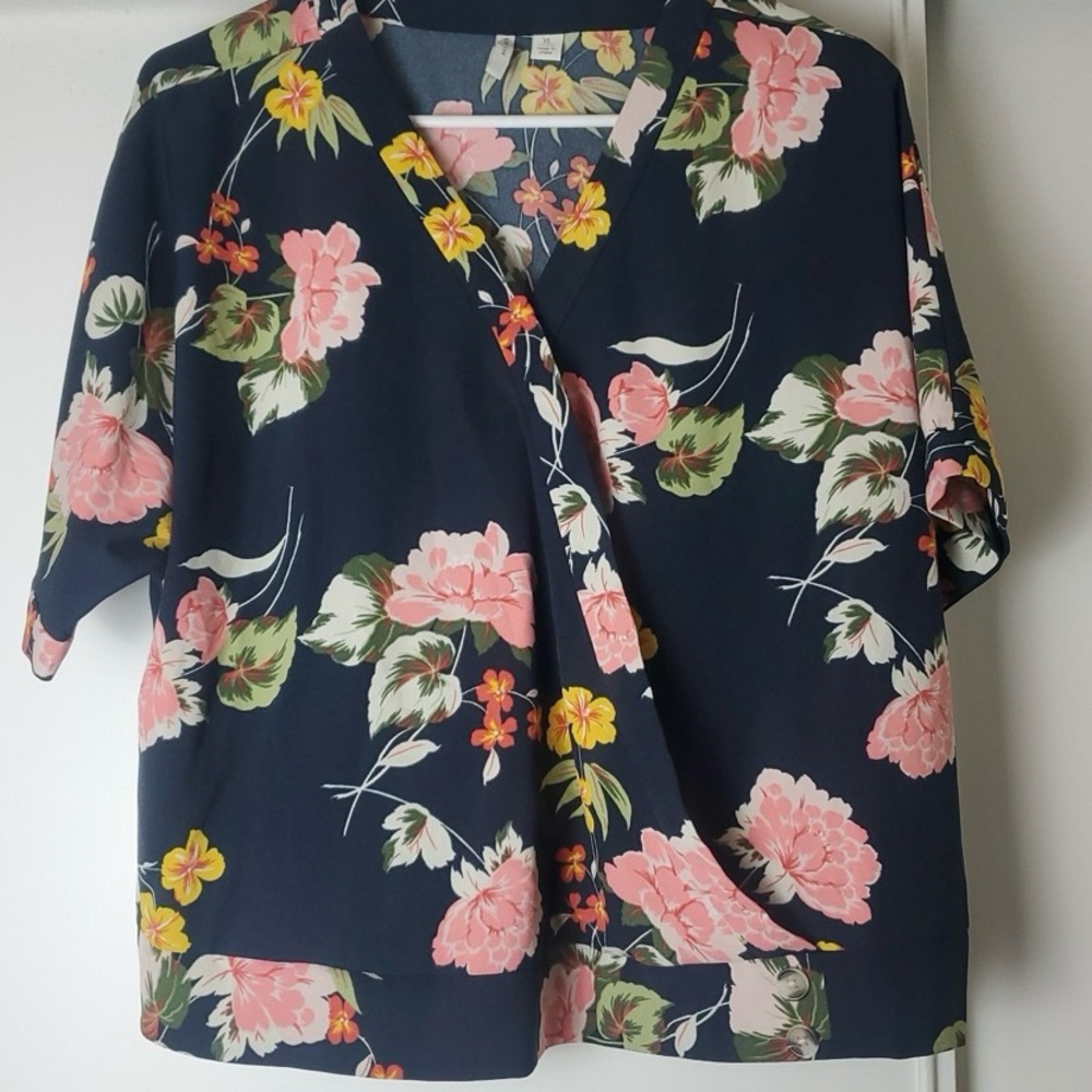 Wrap Blouse xl - Navy and Pink